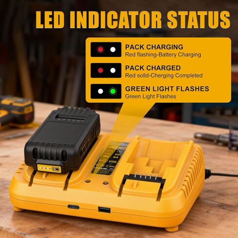DCB102 20V Dual Port Fast Charger for Dewalt, Replacement Charger Compatible with Dewalt 12V-20V Batteries, with USB & Type-C Charging Ports in Kuwait