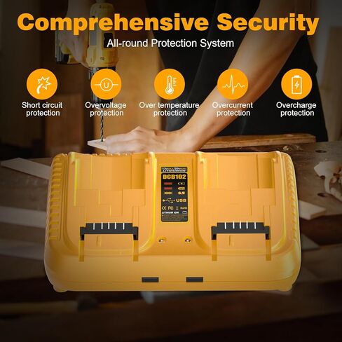 DCB102 20V Dual Port Fast Charger for Dewalt, Replacement Charger Compatible with Dewalt 12V-20V Batteries, with USB & Type-C Charging Ports in Kuwait