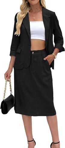 heipeiwa Women's Linen Skirts Dress Casual Straight A-Line Summer Vacation Business Work Trip Outfits in Saudi Arabia