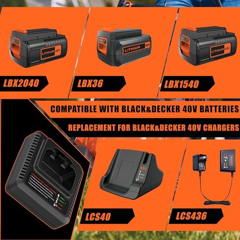 LCS36 LCS40 40V Charger Replacement for Black and Decker 40V Lithium Battery LBX1540 LBX2040 LBX2540 LBXR36 LBXR2036 Replaces Black and Decker 40V Battery Charger in Kuwait