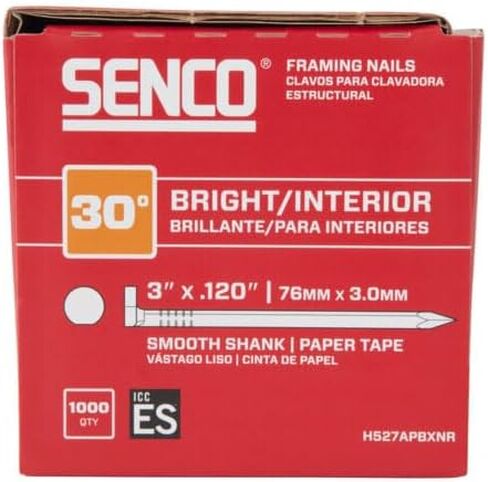 SENCO Framing Nails | 30 Degree | 3 Inch x .120 | Smooth Shank | Paper Tape Collated Nail | Bright Finish |1,000 ct.| H527APBXNR in Saudi Arabia