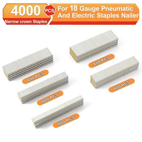 18 Gauge 1/4" Narrow Crown Staples,18GA Nail Gun Nails Assorted, Suitable for Most Brand of 18 Gauge Pneumatic and Electric Stapler Nailer (1/2",3/4",1",1-1/4",1-1/2":4000PCS) in Kuwait