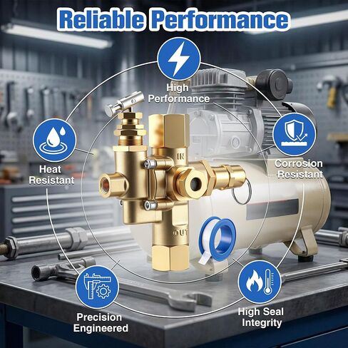 Pilot Unloader Check Valve with PTFE Tape, Compatible with Ingersoll Rand 49816283C T30 Gas Air Compressor, 5/8" Inverted Flare Inlet, 1/2" FNPT Outlet, 1/8" Control Port, 145–175 PSI in Kuwait