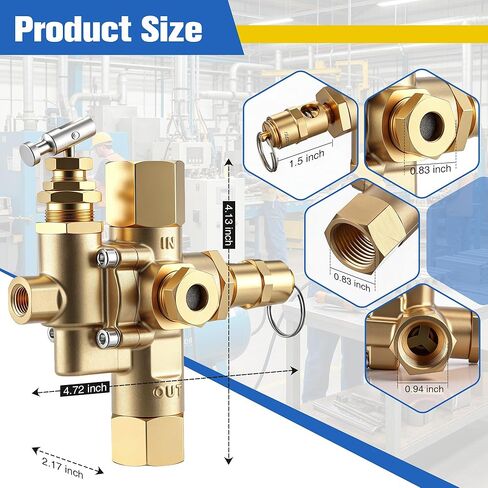 Pilot Unloader Check Valve with PTFE Tape, Compatible with Ingersoll Rand 49816283C T30 Gas Air Compressor, 5/8" Inverted Flare Inlet, 1/2" FNPT Outlet, 1/8" Control Port, 145–175 PSI in Kuwait