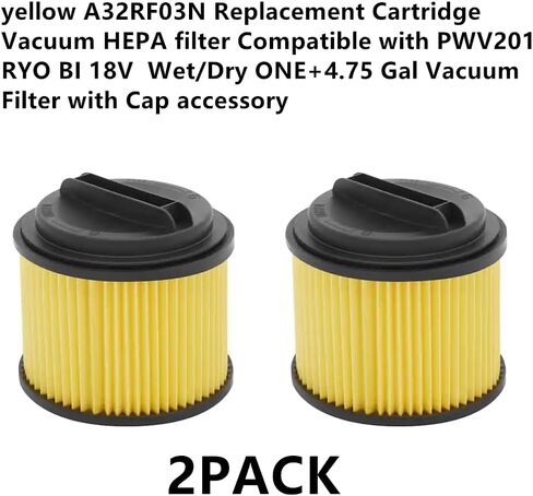 2 حزمة Amigriki الأصفر A32RF03N استبدال خرطوشة فراغ فلتر HEPA متوافق مع PWV201 RYO BI 18V الرطب / الجاف واحد + 4.75 جالون فلتر فراغ مع ملحق غطاء in Kuwait