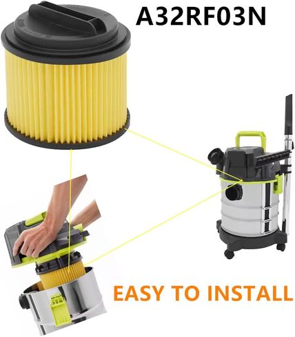 2 حزمة Amigriki الأصفر A32RF03N استبدال خرطوشة فراغ فلتر HEPA متوافق مع PWV201 RYO BI 18V الرطب / الجاف واحد + 4.75 جالون فلتر فراغ مع ملحق غطاء in Kuwait