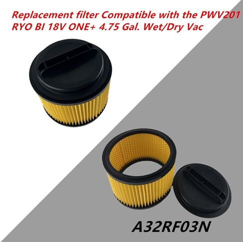 2 حزمة Amigriki الأصفر A32RF03N استبدال خرطوشة فراغ فلتر HEPA متوافق مع PWV201 RYO BI 18V الرطب / الجاف واحد + 4.75 جالون فلتر فراغ مع ملحق غطاء in Kuwait