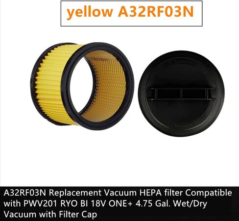 2 حزمة Amigriki الأصفر A32RF03N استبدال خرطوشة فراغ فلتر HEPA متوافق مع PWV201 RYO BI 18V الرطب / الجاف واحد + 4.75 جالون فلتر فراغ مع ملحق غطاء in Kuwait