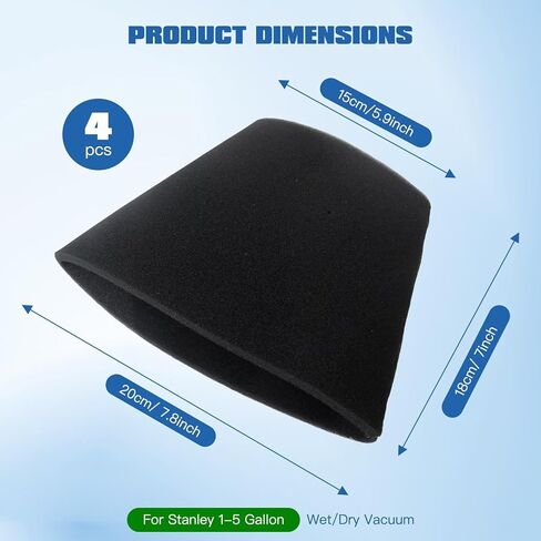 25-1202 Wet Foam Filters 4-Pack | for 4 Gal SL18301-4B & for 5 Gal SL18133/SL18133P | Replacement Filter Set for 1-5 Gallon Wet/Dry Vac in Kuwait