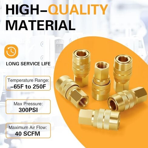 6 عبوات S-715 1/4 بوصة FNPT M Style Coupler، تركيبات خرطوم هواء نحاسية، تركيبات هواء موصل سريع للسيارات والمنزل (مقرنات أنثى) in Kuwait