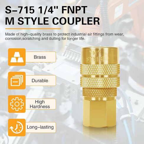 6 عبوات S-715 1/4 بوصة FNPT M Style Coupler، تركيبات خرطوم هواء نحاسية، تركيبات هواء موصل سريع للسيارات والمنزل (مقرنات أنثى) in Kuwait