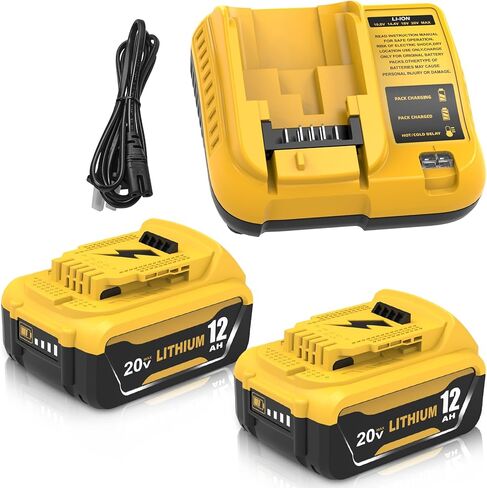 2Pack 12000mAh Replacement for Dewalt 20V Battery and Charger Combo 12V-20V DCB107 Charger Compatible with Dewalt 20V Max Battery DCB200 DCB203 DCB204 DCB206 in Kuwait