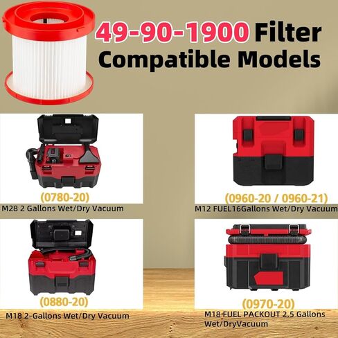 4 Pack 49-90-1900 HEPA Filter Compatible with Milwaukee Shop Vac Filter, M18 Cordless Wet Dry Vacuum Filter, 0780-20 0880-20 in Kuwait