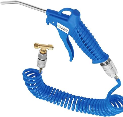 DYNAMIC POWER Heavy Duty Air Duster Gun Kit, High Flow Blow Gun with 120mm Steel Nozzle, 16ft PU Coil Air Hose, 1/4" Industrial Quick Coupler & Plug, T-Shape Adaptor with Auto Shut-Off Valve. DP16-4 in Kuwait