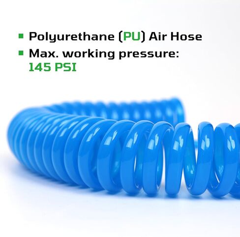 DYNAMIC POWER Heavy Duty Air Duster Gun Kit, High Flow Blow Gun with 120mm Steel Nozzle, 16ft PU Coil Air Hose, 1/4" Industrial Quick Coupler & Plug, T-Shape Adaptor with Auto Shut-Off Valve. DP16-4 in Kuwait
