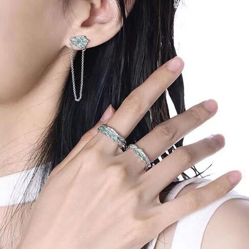 Silver Plated Mint Color Rings Adjustale Enamel Couple Rings Evening Parties Anniversary Valentine's Day Gifts Eternity Bands for Women in Saudi Arabia