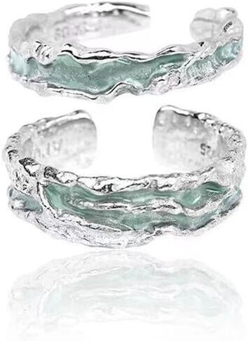 Silver Plated Mint Color Rings Adjustale Enamel Couple Rings Evening Parties Anniversary Valentine's Day Gifts Eternity Bands for Women in Saudi Arabia