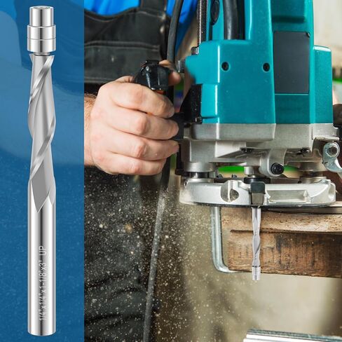 Upcut Spiral Flush Trim Router Bit Sturdy Carbide Flush Cut Router Bit with 1/4inch Shank Double Bearing Guide 1-1/8 Inch Cutting Length 3inch Overall Length for Softwood Hardwood in Kuwait