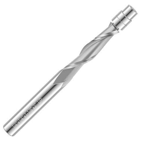 Upcut Spiral Flush Trim Router Bit Sturdy Carbide Flush Cut Router Bit with 1/4inch Shank Double Bearing Guide 1-1/8 Inch Cutting Length 3inch Overall Length for Softwood Hardwood in Kuwait