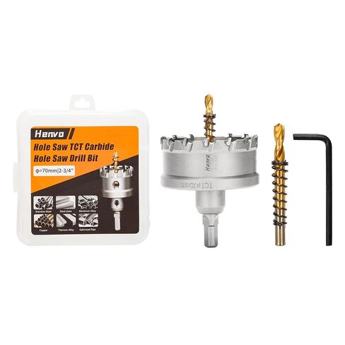Hole Saw 2-3/4" (70mm) Heavy Duty Carbide with 2 Pilot Drill Bits - Metal Hole Cutter Cuts Stainless Steel, Iron, Copper, Brass, Plastic in Kuwait