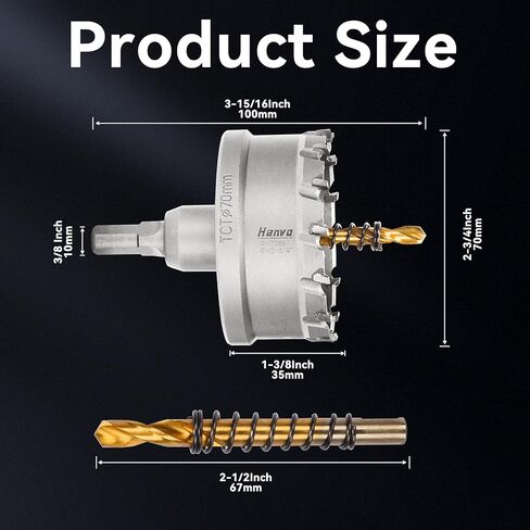 Hole Saw 2-3/4" (70mm) Heavy Duty Carbide with 2 Pilot Drill Bits - Metal Hole Cutter Cuts Stainless Steel, Iron, Copper, Brass, Plastic in Kuwait