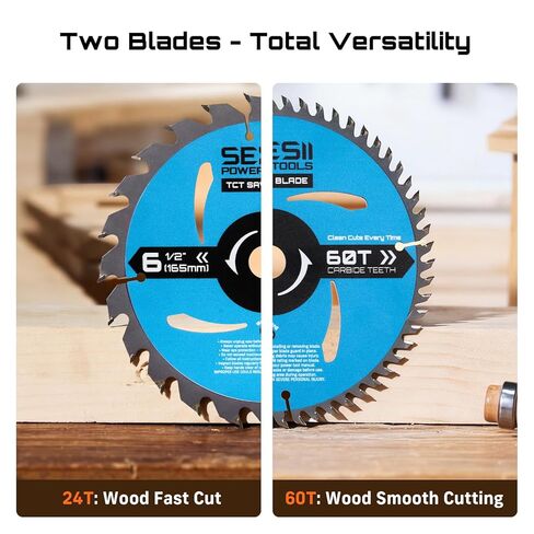 6-1/2" (5/8" Arbor) Circular Saw Blades 24T&60T, Carbide Tipped Teeth, Heavy Duty TCT Saw Blades for Cutting Various Wood, Plastic and Composite Materials in Kuwait