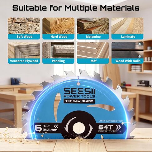 6-1/2" (5/8" Arbor) Circular Saw Blades 24T&60T, Carbide Tipped Teeth, Heavy Duty TCT Saw Blades for Cutting Various Wood, Plastic and Composite Materials in Kuwait