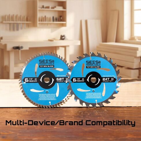 6-1/2" (5/8" Arbor) Circular Saw Blades 24T&60T, Carbide Tipped Teeth, Heavy Duty TCT Saw Blades for Cutting Various Wood, Plastic and Composite Materials in Kuwait
