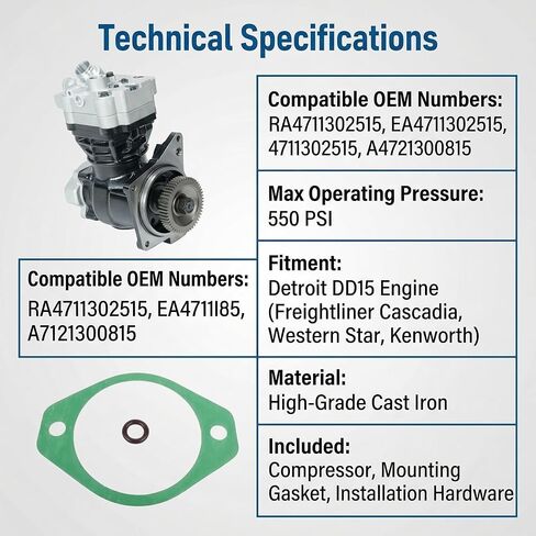 Heavy Duty Air Compressor for Detroit DD15, Replace OEM RA4711302515 EA4711302515 4711302515 DDE A4721300815 in Kuwait