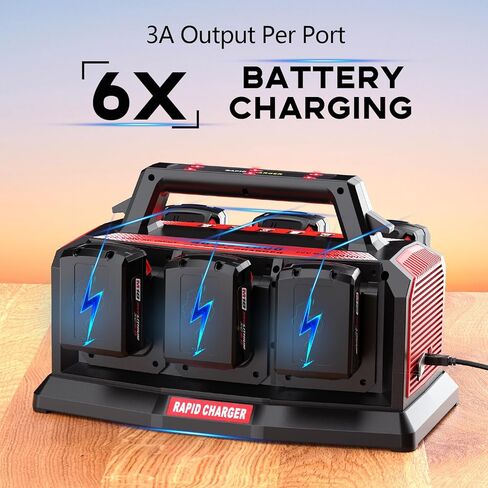 Fast Charger for Milwaukee M18 Battery: 6-Port Multi Simultaneous Rapid Charger Station Compatible with Milwaukee 18V Batteries, Replacement Battery Charger for 48-59-1806 (Tool Only) in Kuwait