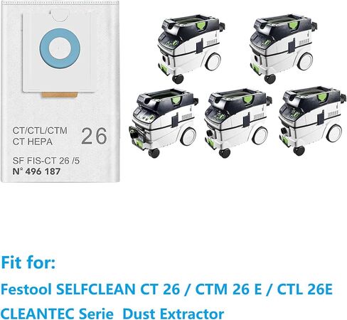8 عبوات من ملحقات أكياس الغبار 496187 لـ Festool CT 26/CTM 26 E/CTL 26E SELFCLEAN لمستخرجات الغبار SC FIS-CT 26/5 قطع غيار حقيبة مرشح المكنسة الكهربائية in Kuwait