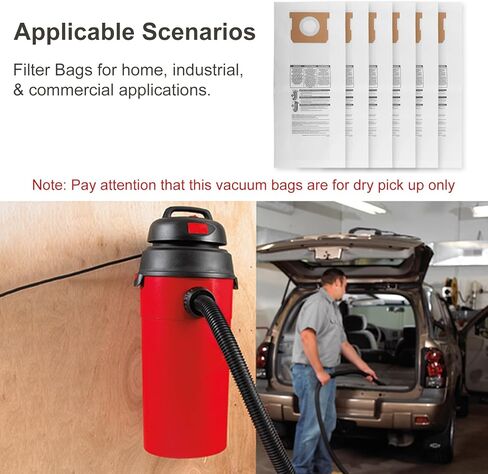 (6 عبوات) 9193200 أكياس فلتر للاستعمال مرة واحدة، من أجل Shop-Vac 5 جالون 5.5 ذروة HP مكنسة كهربائية رطبة/جافة، مكنسة متجر مدمجة قابلة للتركيب على الحائط، مثالية لموقع العمل والمرآب والسيارات وورش العمل. الالتقاط الجاف in Kuwait
