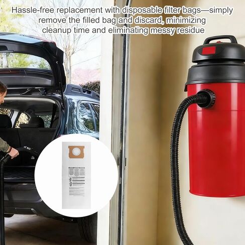 (6 عبوات) 9193200 أكياس فلتر للاستعمال مرة واحدة، من أجل Shop-Vac 5 جالون 5.5 ذروة HP مكنسة كهربائية رطبة/جافة، مكنسة متجر مدمجة قابلة للتركيب على الحائط، مثالية لموقع العمل والمرآب والسيارات وورش العمل. الالتقاط الجاف in Kuwait