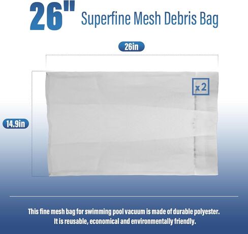 2 Pack 019-D-2100 Superfine Mesh Debris Bag Replacement for Power-Vac PV2100 PV2200 PV2500 PV3000 Pool Cleaners, Reusable & Washable, Filters Fine Sand, Leaves & Debris in Kuwait