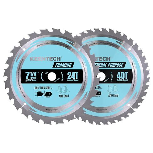 مجموعة شفرات المنشار الدائرية KEENTECH مقاس 7-1/4 بوصة 24T + 40T × 5/8 بوصة لتقطيع الخشب الرقائقي، MDF، OSB، عمر خدمة أطول، عبوتان in Kuwait