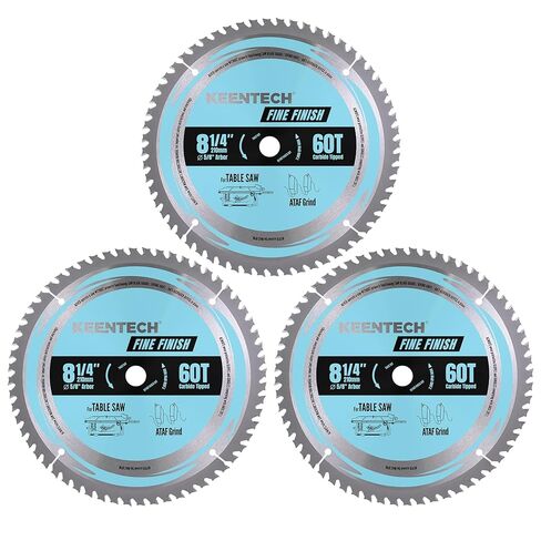 شفرة منشار الطاولة KEENTECH مقاس 8-1/4 بوصة 60T × 5/8 بوصة قطع بلمسة نهائية دقيقة للخشب الرقائقي، MDF، OSB، عمر خدمة أطول، 3 عبوات in Kuwait