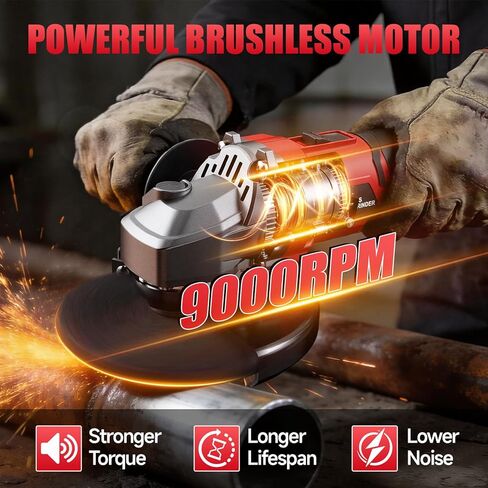 Brushless Angle Grinder for Milwaukee 18V Battery, 4-1/2 Inch Cordless Grinder 9000RPM, 3 Variable Speed, Battery Powered Angle Grinder Tools For Cutting Grinding Polishing, Tool Only in Kuwait