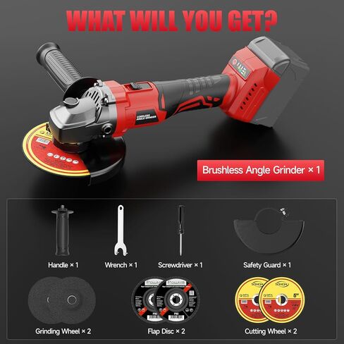 Brushless Angle Grinder for Milwaukee 18V Battery, 4-1/2 Inch Cordless Grinder 9000RPM, 3 Variable Speed, Battery Powered Angle Grinder Tools For Cutting Grinding Polishing, Tool Only in Kuwait