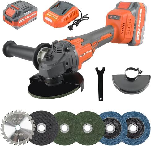20V Cordless Angle Grinder 4-1/2 Inch, Brushless Motor 3-Speed Power Angle Grinder, 2 x 4.0Ah Batteries & Fast Charger, Cordless Grinder & Battery Grinder for Metal Cutting Grinding Polishing in Kuwait