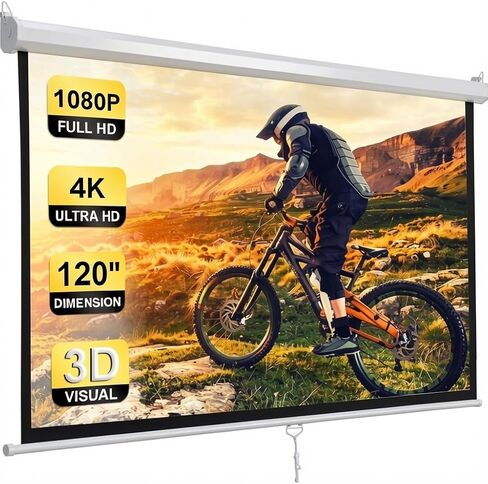 Smartxchoices 120" HD Manual Projector Screen 1.1 Format with Auto Lock Anti-Crease Home Theater Office Wall Mounted Ceiling Pull Down Projection 1.1 Gain Matte White,View Size: 84 x 84 inches in Saudi Arabia