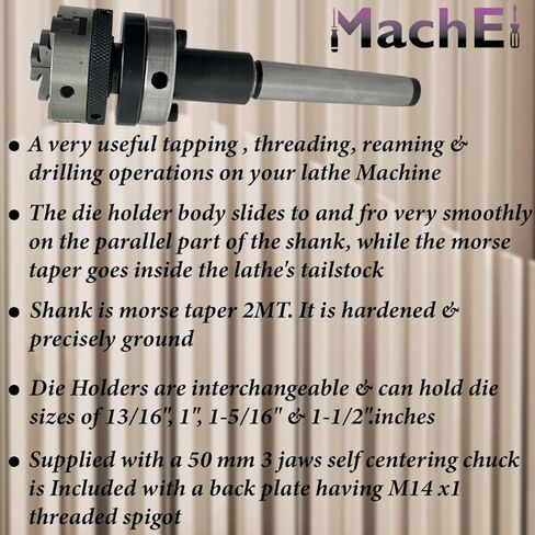حامل قوالب MachEl 2MT Shank Tailstock مع ظرف ذاتي التمركز مقاس 50 مم - مثالي للتنصت والخيوط والتوسيع والحفر in Kuwait