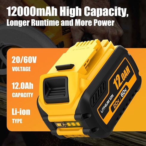 عبوتان بديلتان بقدرة 12000 مللي أمبير في الساعة لبطارية Dewalt 20V/60V Flexvolt المتوافقة مع بطاريات ليثيوم أيون Dewalt 20V 60V Max DCB612 DCB609 DCB606 DCB208 DCB207 DCB206 DCB204 DCB203 DCB201 in Kuwait