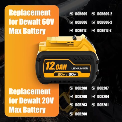 عبوتان بديلتان بقدرة 12000 مللي أمبير في الساعة لبطارية Dewalt 20V/60V Flexvolt المتوافقة مع بطاريات ليثيوم أيون Dewalt 20V 60V Max DCB612 DCB609 DCB606 DCB208 DCB207 DCB206 DCB204 DCB203 DCB201 in Kuwait