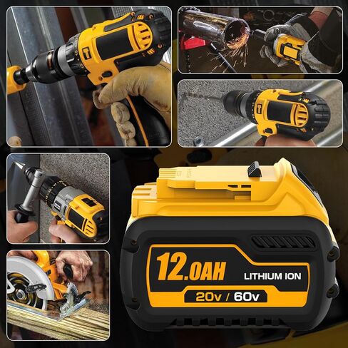 عبوتان بديلتان بقدرة 12000 مللي أمبير في الساعة لبطارية Dewalt 20V/60V Flexvolt المتوافقة مع بطاريات ليثيوم أيون Dewalt 20V 60V Max DCB612 DCB609 DCB606 DCB208 DCB207 DCB206 DCB204 DCB203 DCB201 in Kuwait