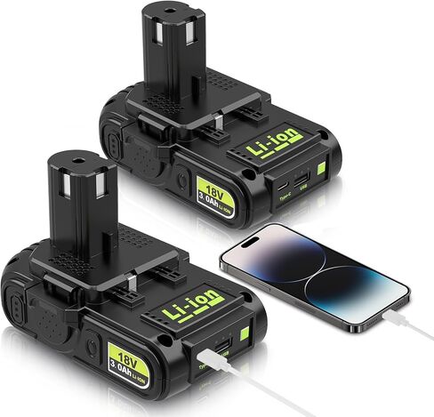 Abeden 3.0Ah بديل لشاحن بطارية Ryobi 18V ومجموعة البطارية مع منفذ USB، متوافق مع Ryobi 18 Volt P102 P103 P104 P105 P107 P108 P109 P190 P191 P122 أدوات كهربائية لاسلكية in Kuwait