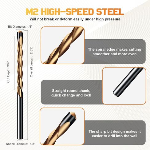50PCS Drywall Router Bits, 1/8" Drywall Cutting Bit, M2 HSS Guide Point Brocas para Drywall for Spiral Saws and Power Tools, Professional Gypsum Board Cutting Tools in Kuwait