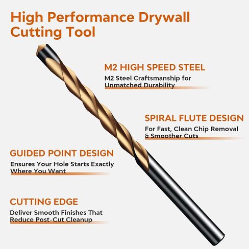 50PCS Drywall Router Bits, 1/8" Drywall Cutting Bit, M2 HSS Guide Point Brocas para Drywall for Spiral Saws and Power Tools, Professional Gypsum Board Cutting Tools in Kuwait