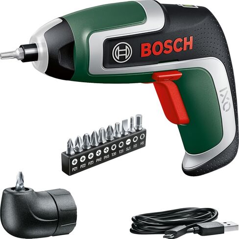 مجموعة مفك براغي للبطارية المدمجة من Bosch IXO (الجيل السابع؛ 3.6 فولت؛ 2.0 أمبير؛ 5.5 نيوتن متر؛ محول لولبي بزاوية؛ مع كابل USB صغير؛ براغي تصل إلى 190 براغي؛ صندوق) in Kuwait