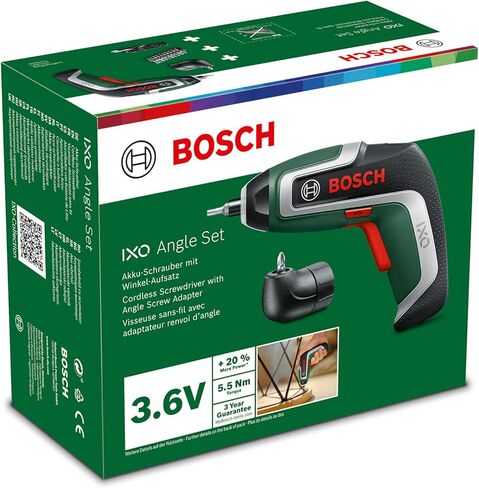 مجموعة مفك براغي للبطارية المدمجة من Bosch IXO (الجيل السابع؛ 3.6 فولت؛ 2.0 أمبير؛ 5.5 نيوتن متر؛ محول لولبي بزاوية؛ مع كابل USB صغير؛ براغي تصل إلى 190 براغي؛ صندوق) in Kuwait