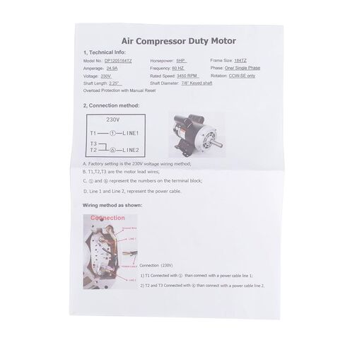 23378805 استبدال محرك ضاغط الهواء 5HP لشركة Ingersoll Rand، مرحلة واحدة، إطار 184T، 208-230 فولت، 3450 دورة في الدقيقة، 60 هرتز، حاوية مفتوحة مقاومة للتنقيط 54421193 56283138 محرك كهربائي Mustrod in Kuwait
